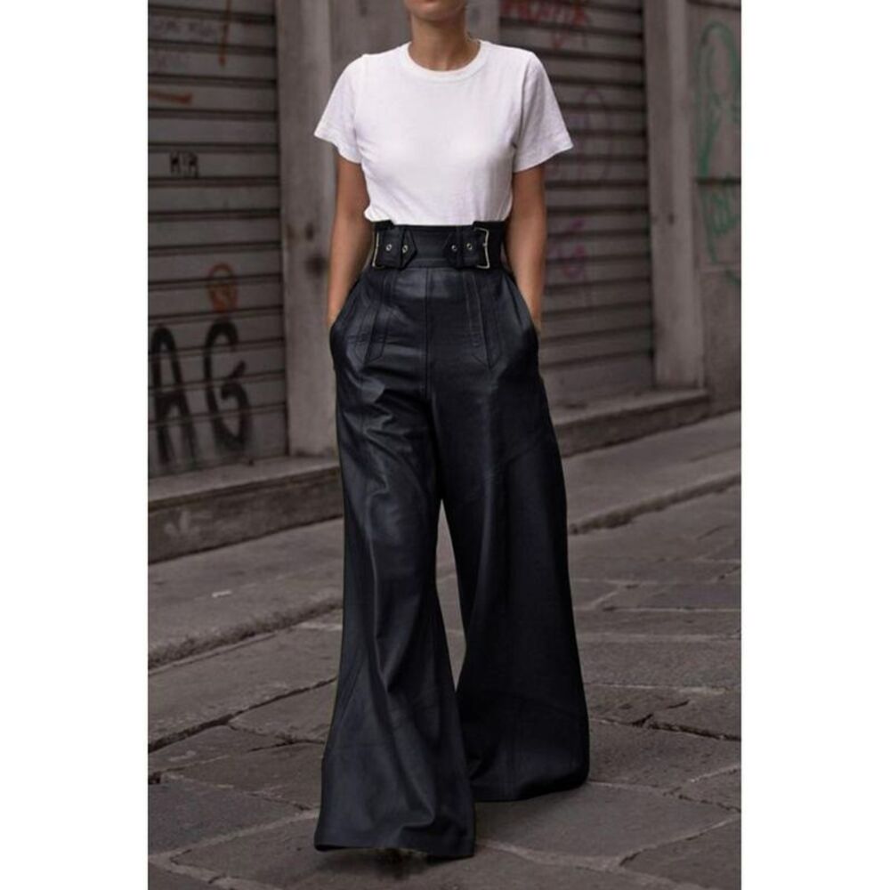 Everyday the Label HighWaisted Wide Leg Faux Leather Pants Women Black - Picture 3 of 3